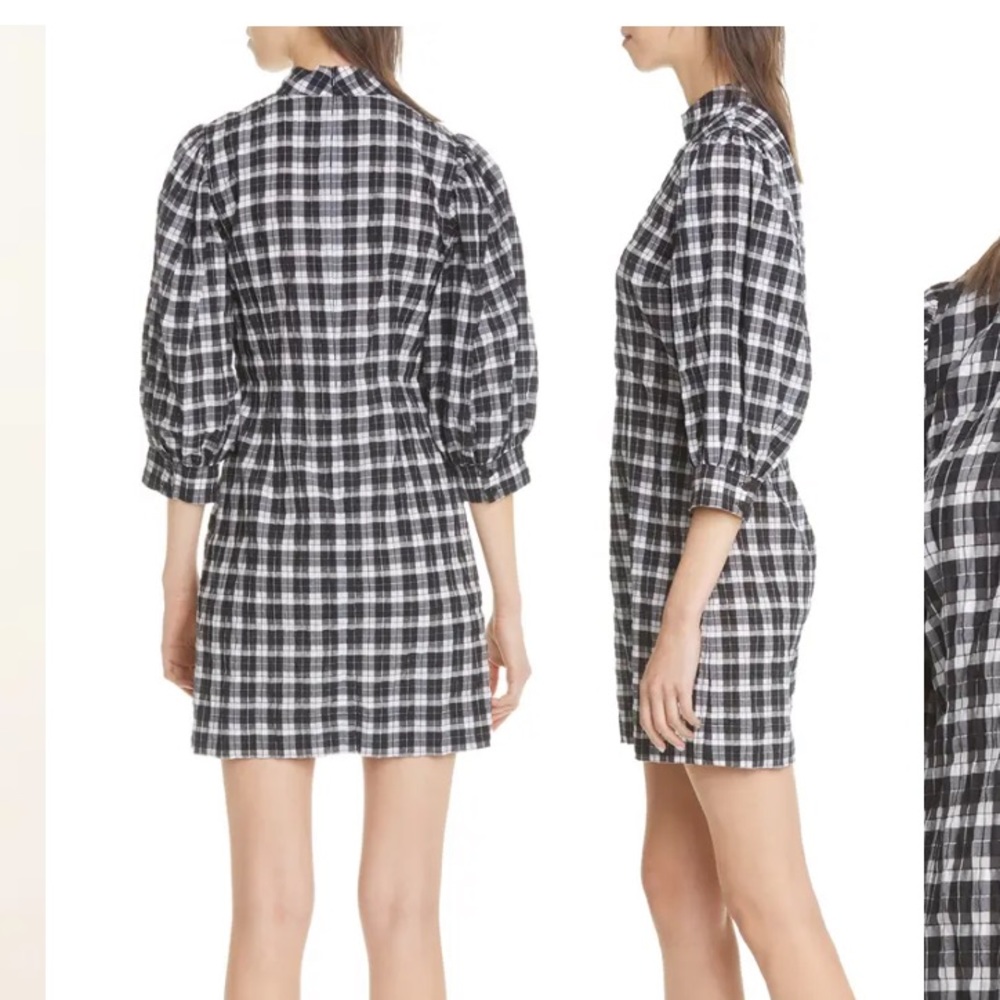 GANNI Check Balloon Sleeve Minidress